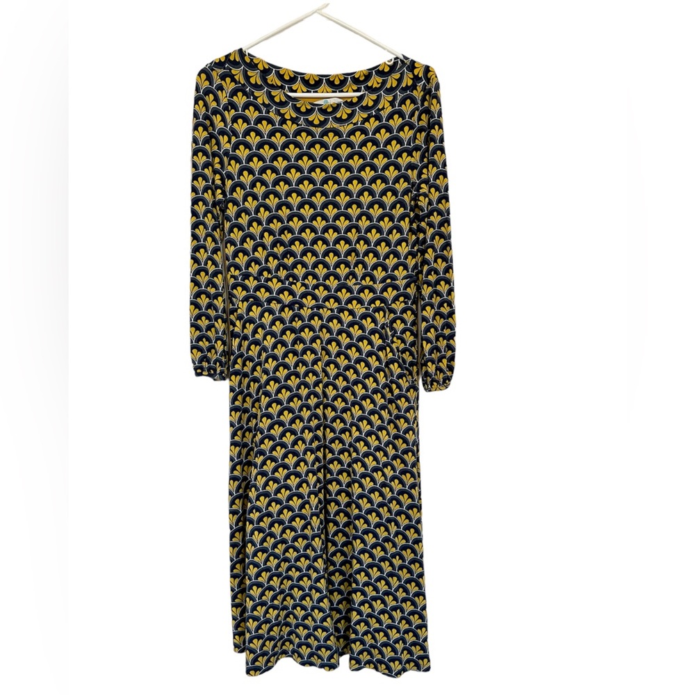 Boden Long Sleeve Blue and Yellow Fluer Pattern Dress Size 8